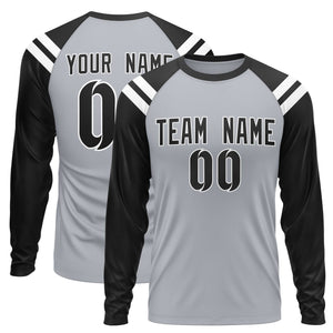 Custom Gray Black-White Crew Neck Personalized Raglan Long Sleeve Performance T-Shirt