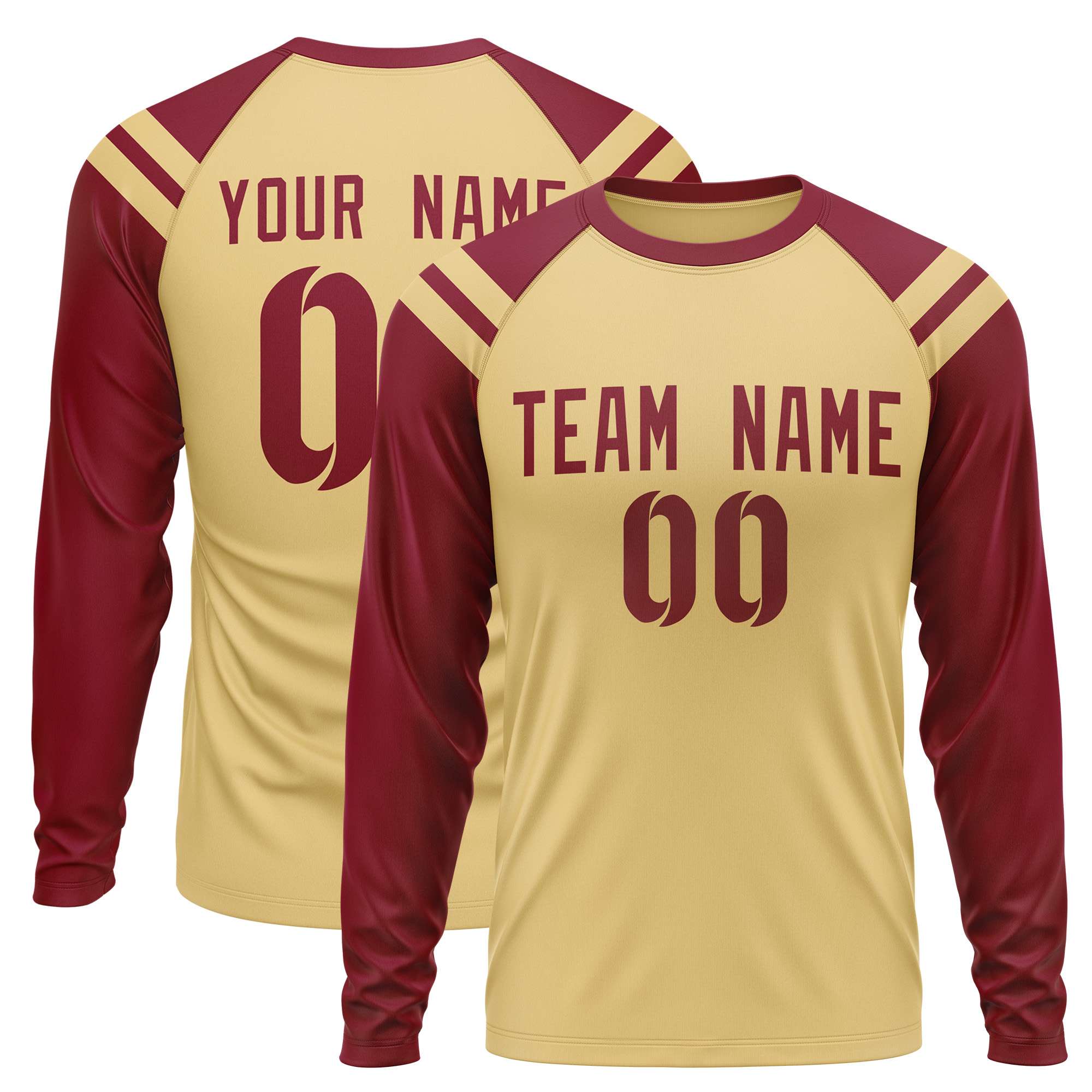 Custom Khaki Crimson-Khaki Crew Neck Personalized Raglan Long Sleeve Performance T-Shirt