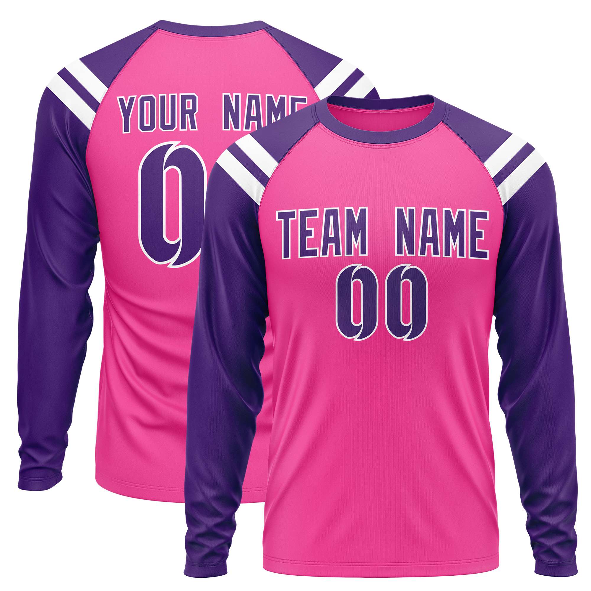 Custom Pink Purple-White Crew Neck Personalized Raglan Long Sleeve Performance T-Shirt