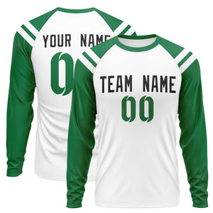 Custom White Kelly Green-White Crew Neck Personalized Raglan Long Sleeve Performance T-Shirt