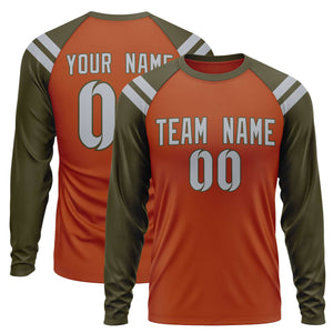 Custom Texas Orange Olive-Gray Crew Neck Personalized Raglan Long Sleeve Performance T-Shirt