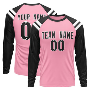 Custom Light Pink Black-White Crew Neck Personalized Raglan Long Sleeve Performance T-Shirt