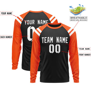 Custom Black Orange-White Crew Neck Personalized Raglan Long Sleeve Performance T-Shirt