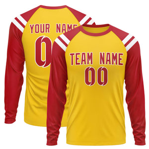 Custom Gold Red-White Crew Neck Personalized Raglan Long Sleeve Performance T-Shirt