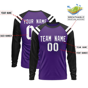 Custom Purple Black-White Crew Neck Personalized Raglan Long Sleeve Performance T-Shirt