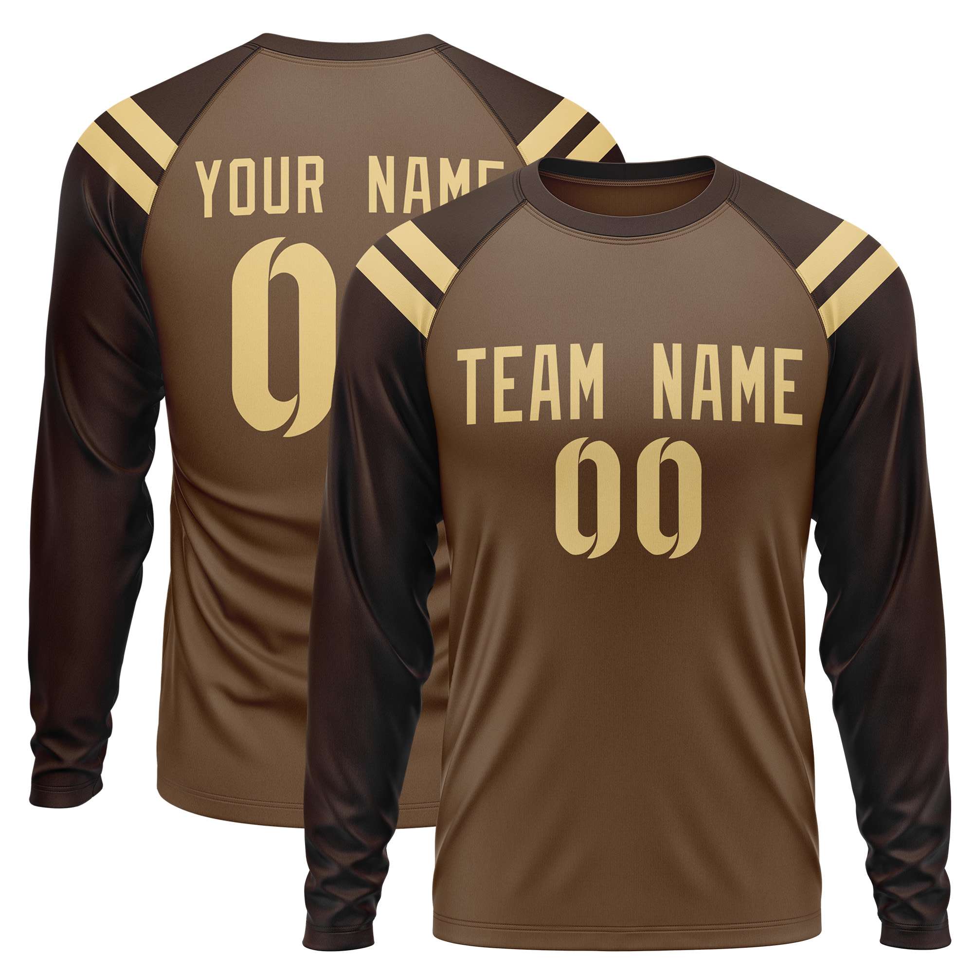 Custom Light Brown Brown-Khaki Crew Neck Personalized Raglan Long Sleeve Performance T-Shirt