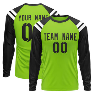 Custom Neon Green Black-White Crew Neck Personalized Raglan Long Sleeve Performance T-Shirt