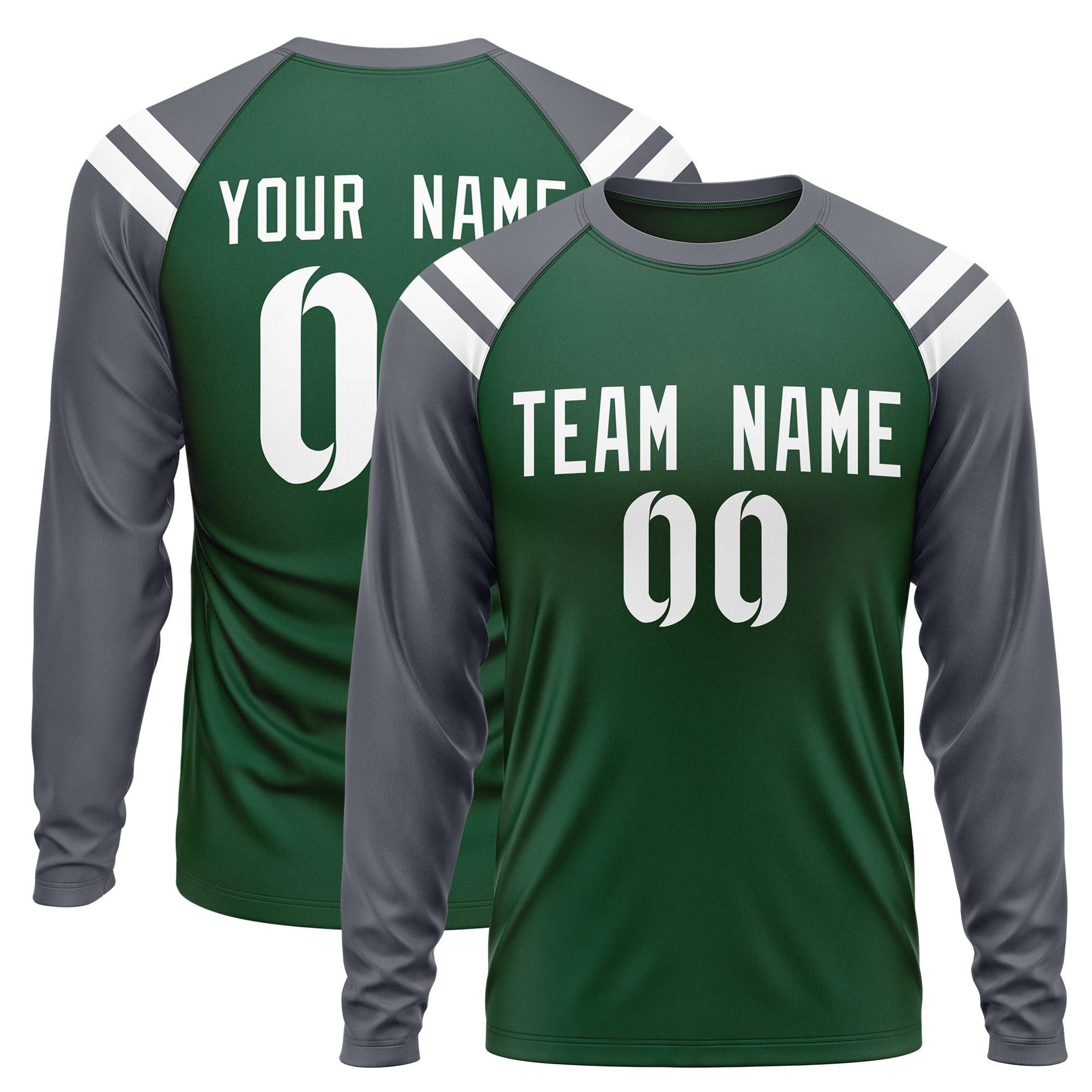 Custom Green Dark Gray-White Crew Neck Personalized Raglan Long Sleeve Performance T-Shirt