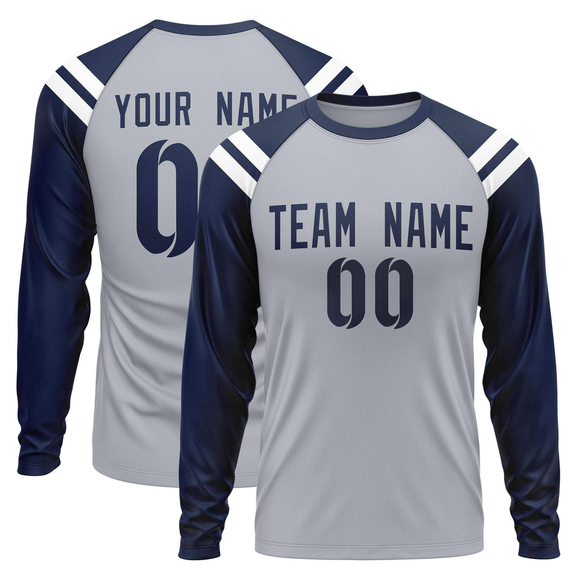 Custom Dark Gray Navy-White Crew Neck Personalized Raglan Long Sleeve Performance T-Shirt