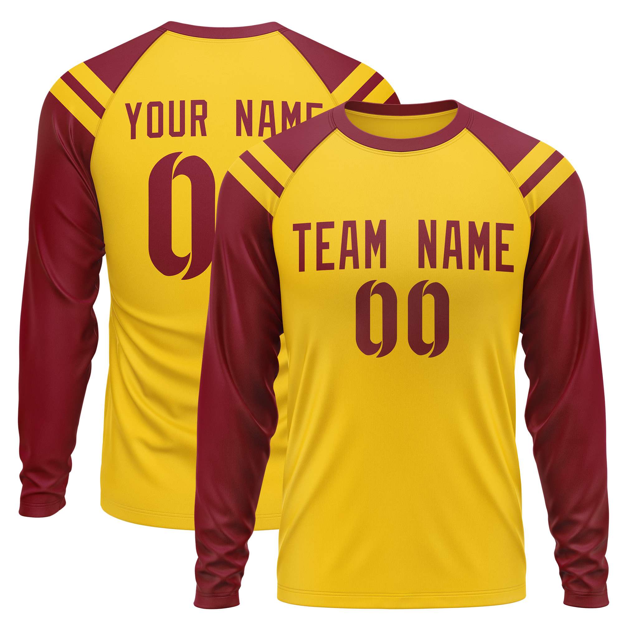 Custom Gold Crimson-White Crew Neck Personalized Raglan Long Sleeve Performance T-Shirt