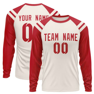 Custom Cream Red-White Crew Neck Personalized Raglan Long Sleeve Performance T-Shirt