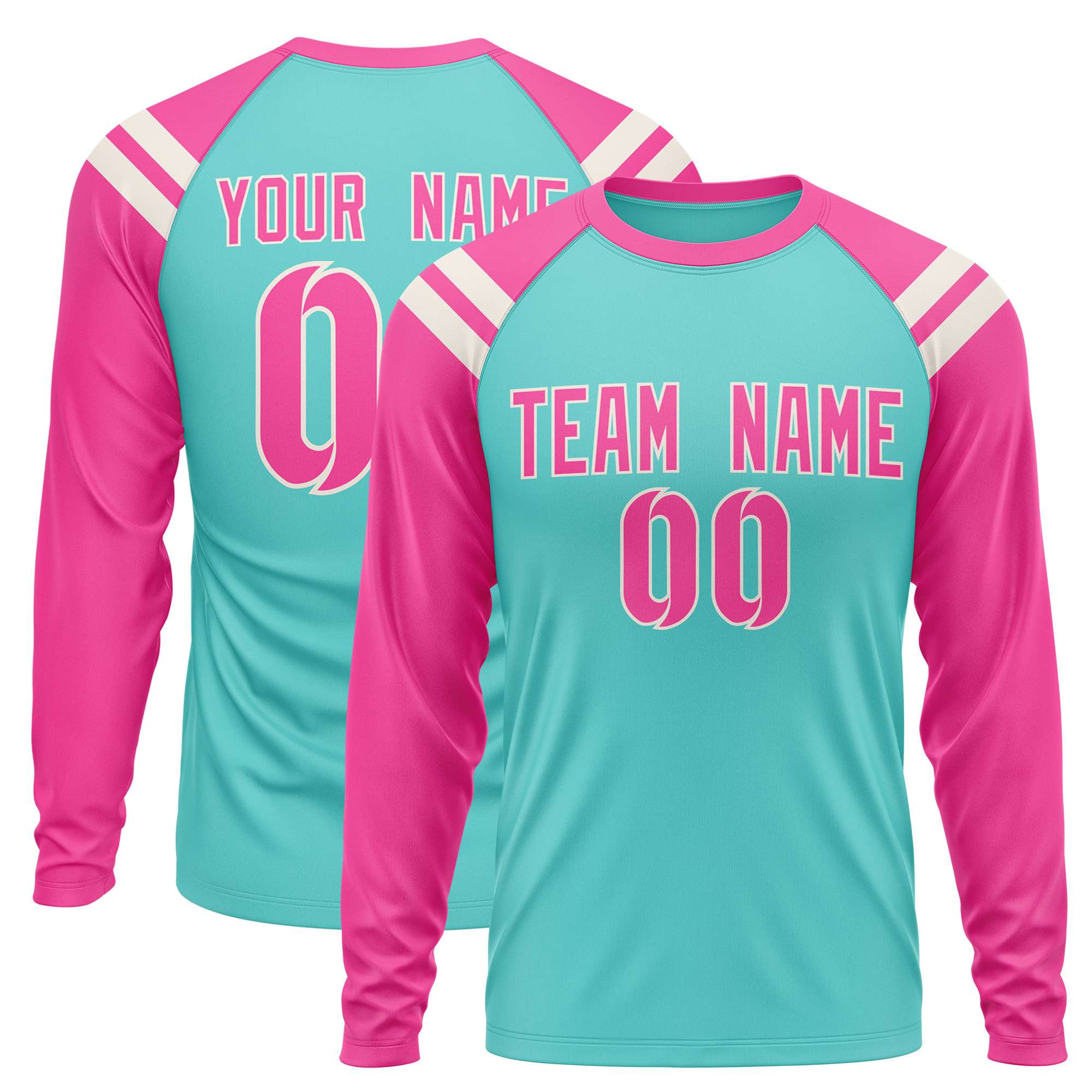 Custom Bright Green Pink-Cream Crew Neck Personalized Raglan Long Sleeve Performance T-Shirt