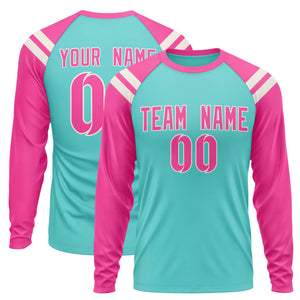 Custom Bright Green Pink-Cream Crew Neck Personalized Raglan Long Sleeve Performance T-Shirt