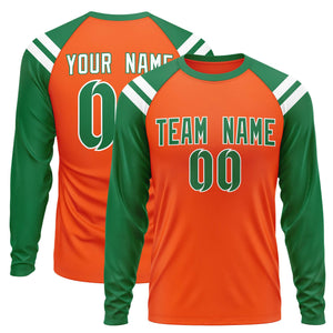 Custom Orange Kelly Green-White Crew Neck Personalized Raglan Long Sleeve Performance T-Shirt