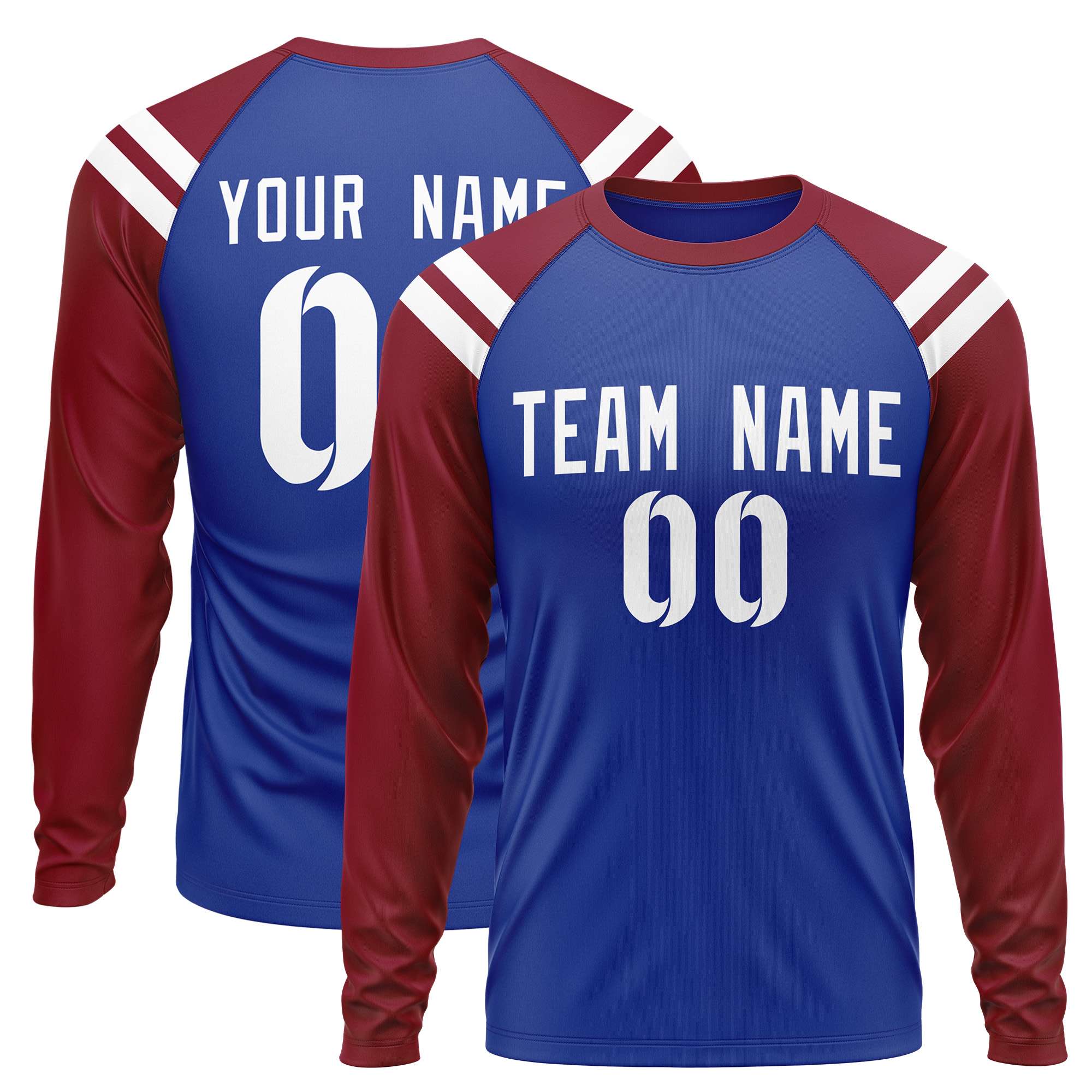 Custom Royal Crimson-White Crew Neck Personalized Raglan Long Sleeve Performance T-Shirt