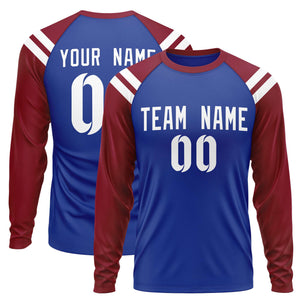 Custom Royal Crimson-White Crew Neck Personalized Raglan Long Sleeve Performance T-Shirt