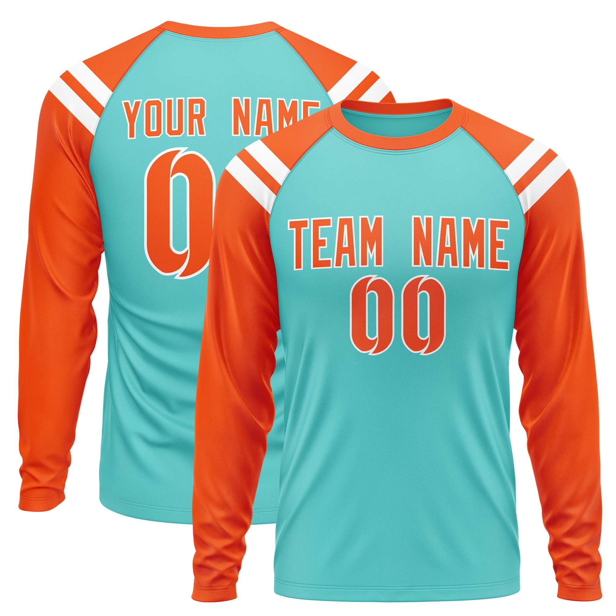 Custom Bright Green Orange-White Crew Neck Personalized Raglan Long Sleeve Performance T-Shirt