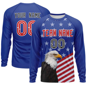 Custom Royal Red-White Personalized American Flag Design Long Sleeve Performance T-shirt