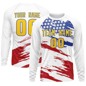 Custom White Red-Royal Personalized American Flag Design Long Sleeve Performance T-shirt