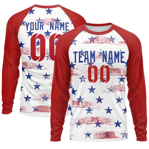 Custom White Red-Royal Personalized American Flag Design Long Sleeve Performance T-shirt