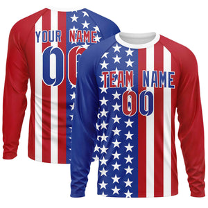 Custom Royal Red Personalized American Flag Design Long Sleeve Performance T-shirt