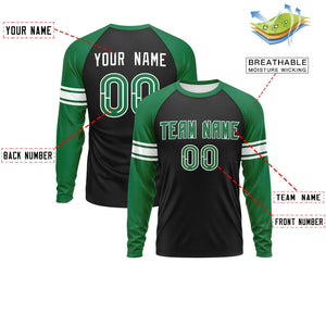 Custom Black Kelly Green White Crew Neck Personalized Raglan Long Sleeve Performance T-shirt