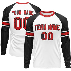 Custom White Black Red Crew Neck Personalized Raglan Long Sleeve Performance T-shirt