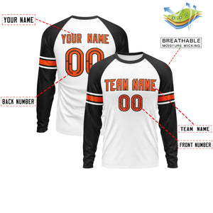 Custom White Black Orange Crew Neck Personalized Raglan Long Sleeve Performance T-shirt