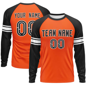 Custom Orange Black White Crew Neck Personalized Raglan Long Sleeve Performance T-shirt