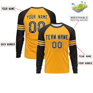 Custom Yellow Black Yellow Crew Neck Personalized Raglan Long Sleeve Performance T-shirt