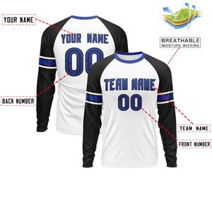 Custom White Black Royal Crew Neck Personalized Raglan Long Sleeve Performance T-shirt