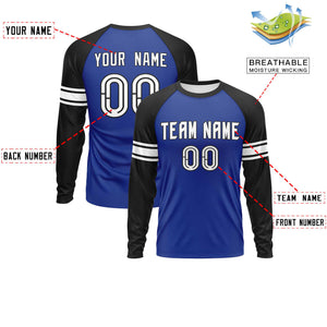 Custom Royal Black White Crew Neck Personalized Raglan Long Sleeve Performance T-shirt