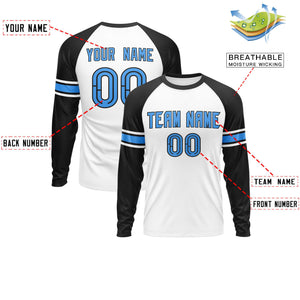 Custom White Black Powder Blue Crew Neck Personalized Raglan Long Sleeve Performance T-shirt