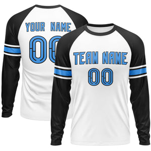 Custom White Black Powder Blue Crew Neck Personalized Raglan Long Sleeve Performance T-shirt