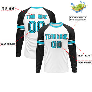 Custom White Black Sky Blue Crew Neck Personalized Raglan Long Sleeve Performance T-shirt