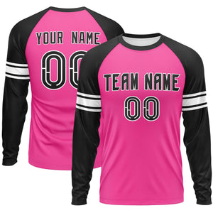 Custom Pink Black White Crew Neck Personalized Raglan Long Sleeve Performance T-shirt