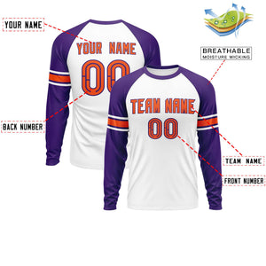 Custom White Purple Orange Crew Neck Personalized Raglan Long Sleeve Performance T-shirt