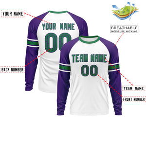 Custom White Purple Kelly Green Crew Neck Personalized Raglan Long Sleeve Performance T-shirt