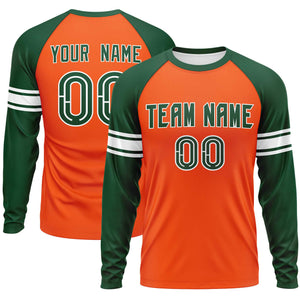 Custom Orange Green White Crew Neck Personalized Raglan Long Sleeve Performance T-shirt