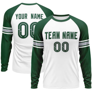 Custom White Green Gray Crew Neck Personalized Raglan Long Sleeve Performance T-shirt