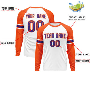 Custom White Orange Purple Crew Neck Personalized Raglan Long Sleeve Performance T-shirt