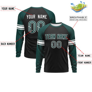 Custom Black Midnight Green White Crew Neck Personalized Raglan Long Sleeve Performance T-shirt