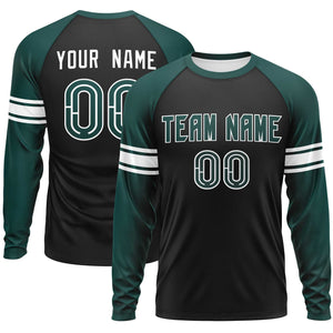 Custom Black Midnight Green White Crew Neck Personalized Raglan Long Sleeve Performance T-shirt