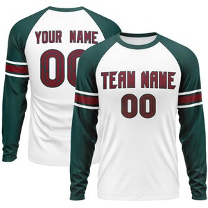 Custom White Midnight Green Crimson Crew Neck Personalized Raglan Long Sleeve Performance T-shirt