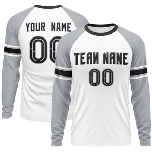 Custom White Gray Black Crew Neck Personalized Raglan Long Sleeve Performance T-shirt