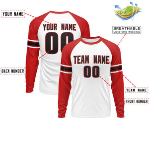 Custom White Red Black Crew Neck Personalized Raglan Long Sleeve Performance T-shirt