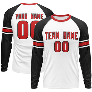 Custom White Black Red Crew Neck Personalized Raglan Long Sleeve Performance T-shirt