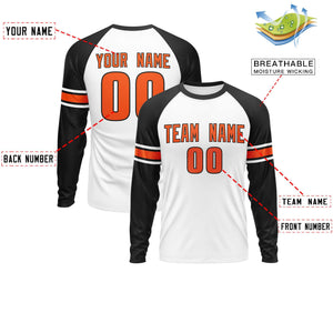 Custom White Black Orange Crew Neck Personalized Raglan Long Sleeve Performance T-shirt