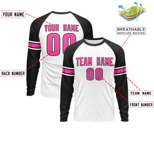 Custom White Black Pink Crew Neck Personalized Raglan Long Sleeve Performance T-shirt