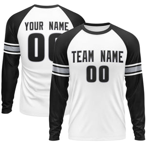 Custom White Black Gray Crew Neck Personalized Raglan Long Sleeve Performance T-shirt